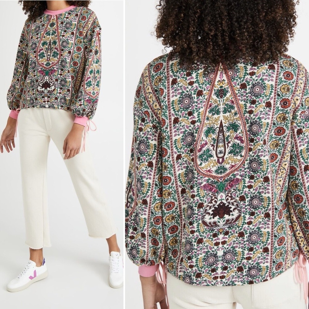 Alice + Olivia Amirah Drawstring Hem Sweatshirt Flower Pot Size Large - Picture 2 of 8